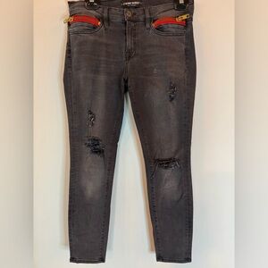 Etienne Marcel Distressed Grey Jeans w/ Red Zipper Detail – Size 29